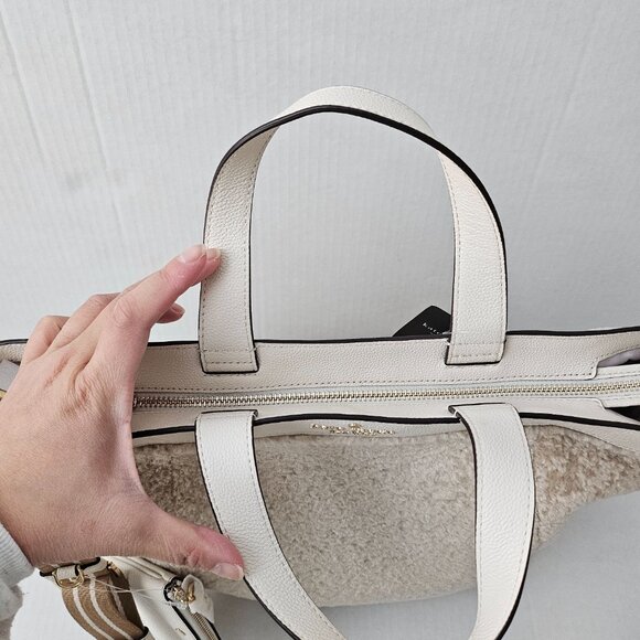 Women's Kate Spade Rosie Satchel Tote Faux Shearling Fur Bag Natural Color - Picture 12 of 14